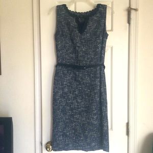 Talbots Navy Linen Tweed Belted Dress